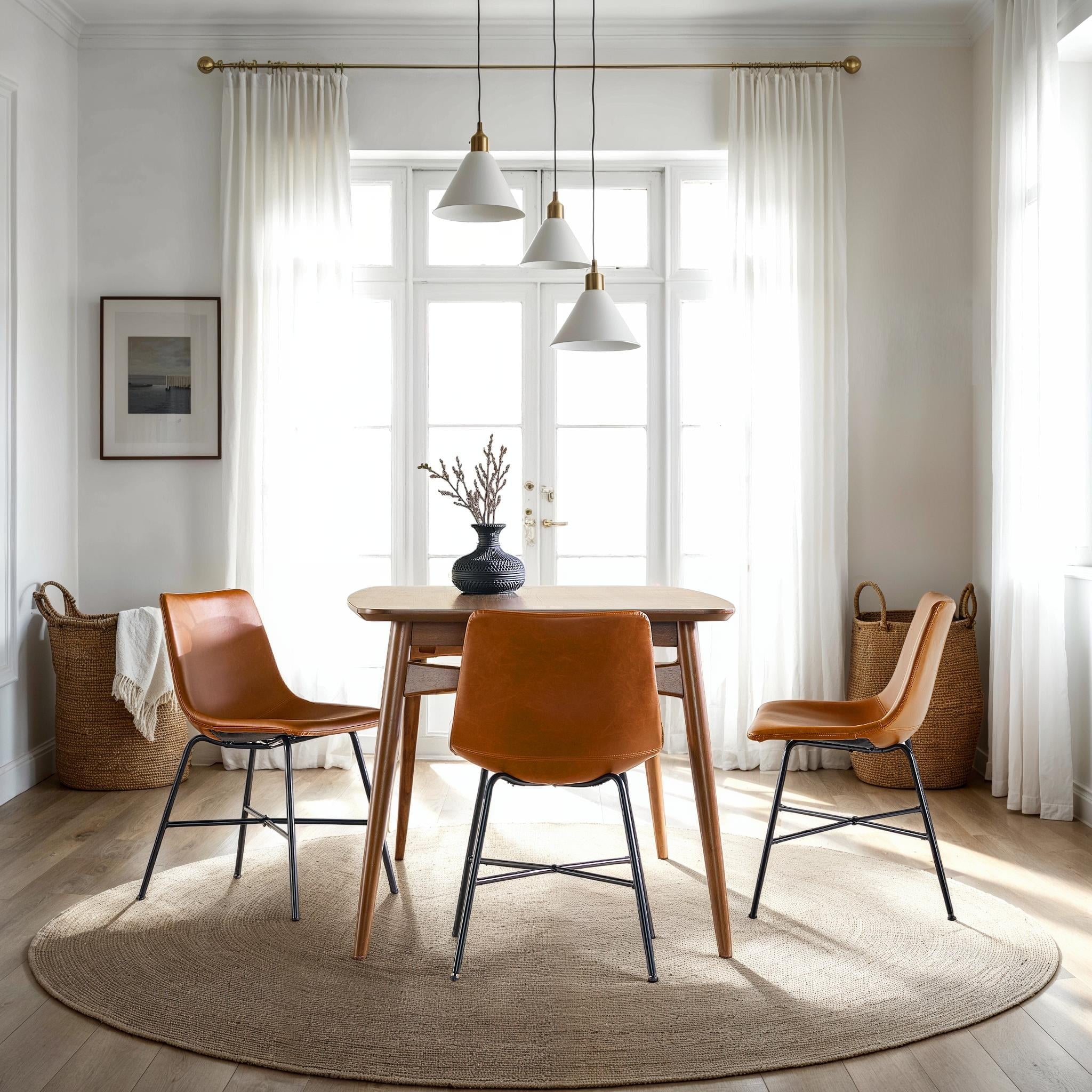 Whiskey Brown Faux Leather Upholstered Side Chair with Metal Legs