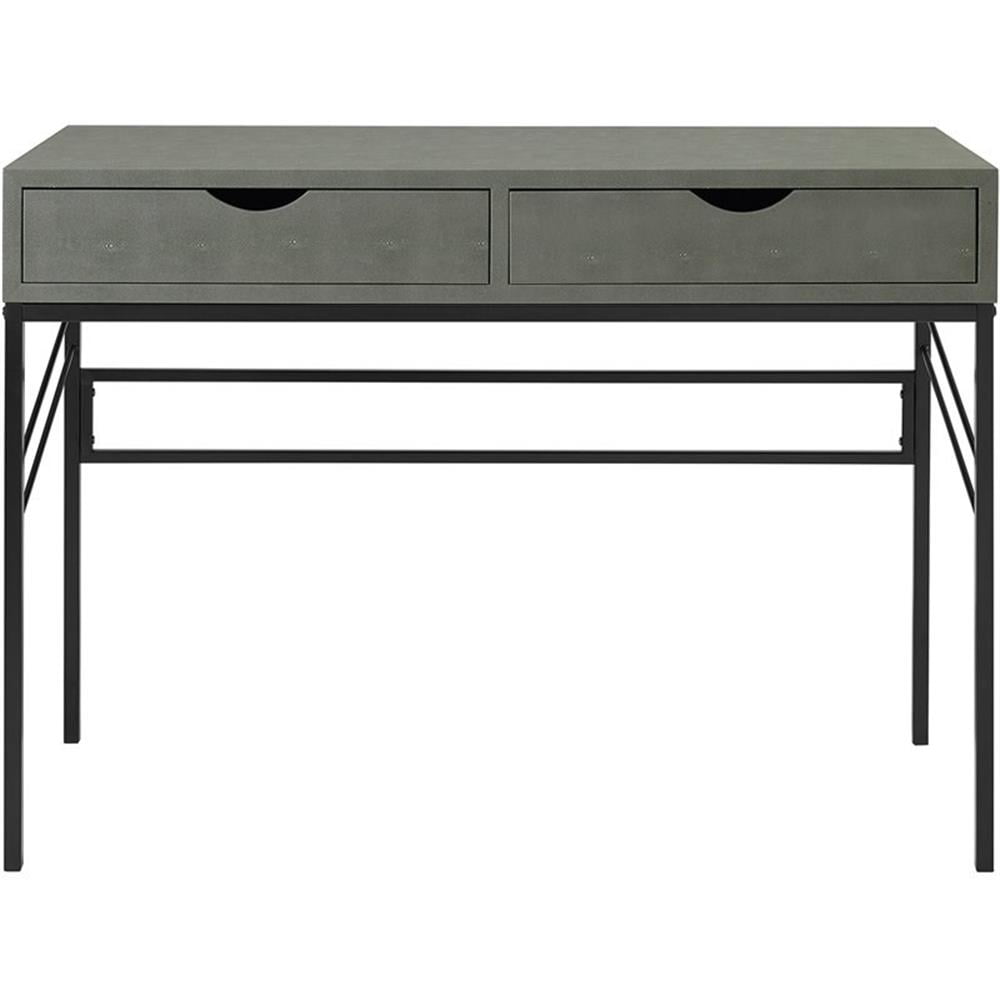 Modern Faux Shagreen 44" Gray Writing Desk with Fabric-Lined Drawers