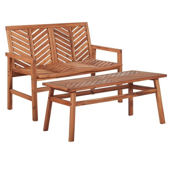 Walker Edison 2-Piece Chevron Patio Conversation Set in Brown
