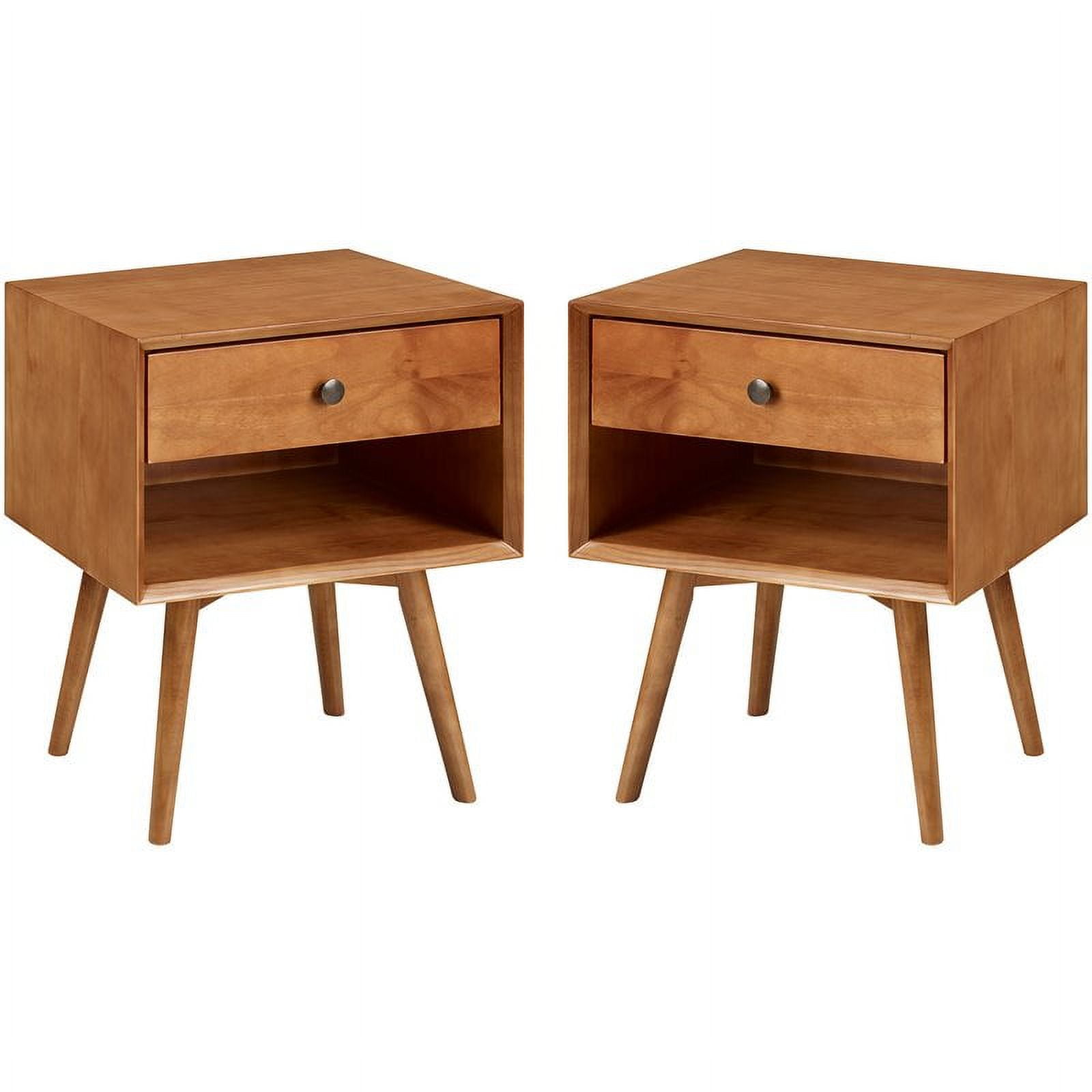Caramel Pine Wood 1-Drawer Mid-Century Modern Nightstand