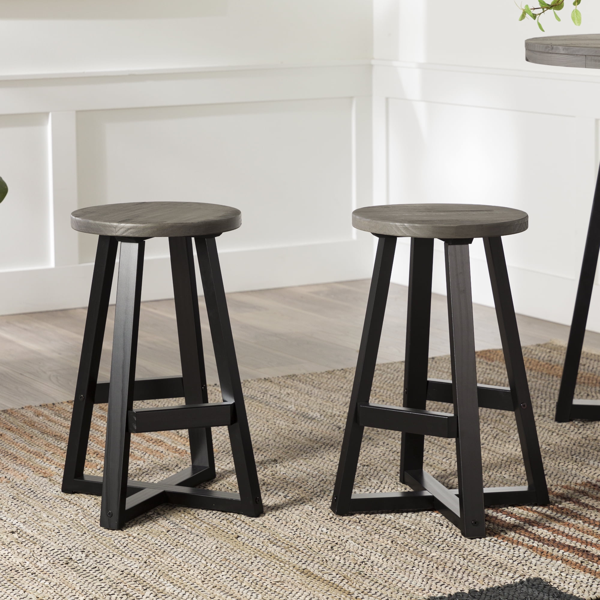 Walker Edison 24” Rustic Distressed Solid Wood Counter Stool, Grey