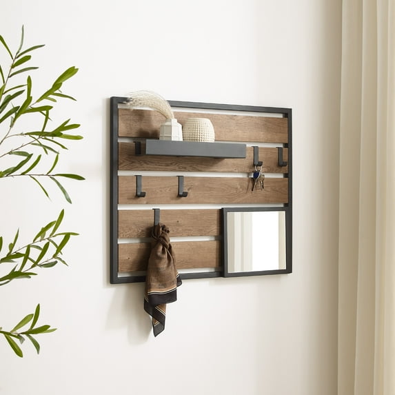 Walker Edison 25” Urban Industrial Slatted Wall Organizer, Knotty Driftwood