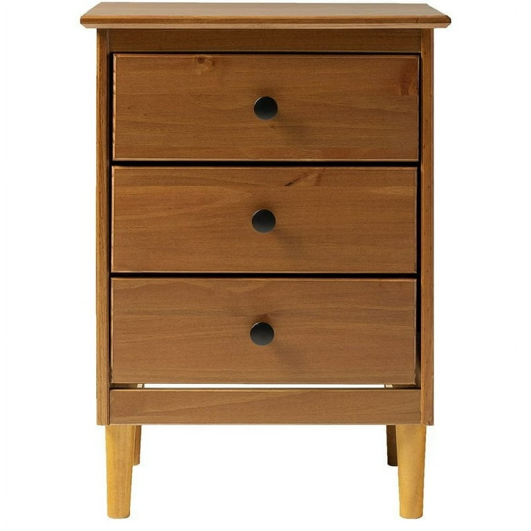 Walker Edison 3 Drawer Solid Wood Nightstand in Caramel