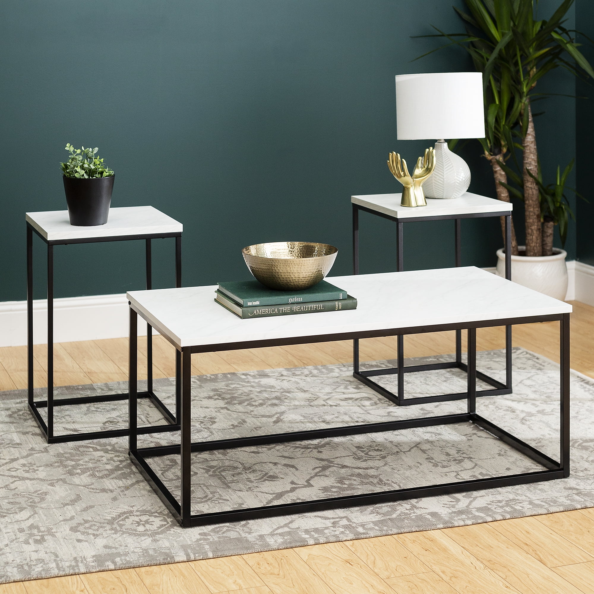 Walker Edison 3 Piece Urban Versatile Faux Marble Occasional Table Set ...