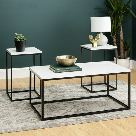 Walker Edison 3 Piece Urban Versatile Faux Marble Occasional Table Set, White