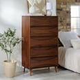 thumbnail image 1 of Walker Edison 30” Mid-Century Modern Curved Front 5-Drawer Dresser, Walnut, 1 of 20