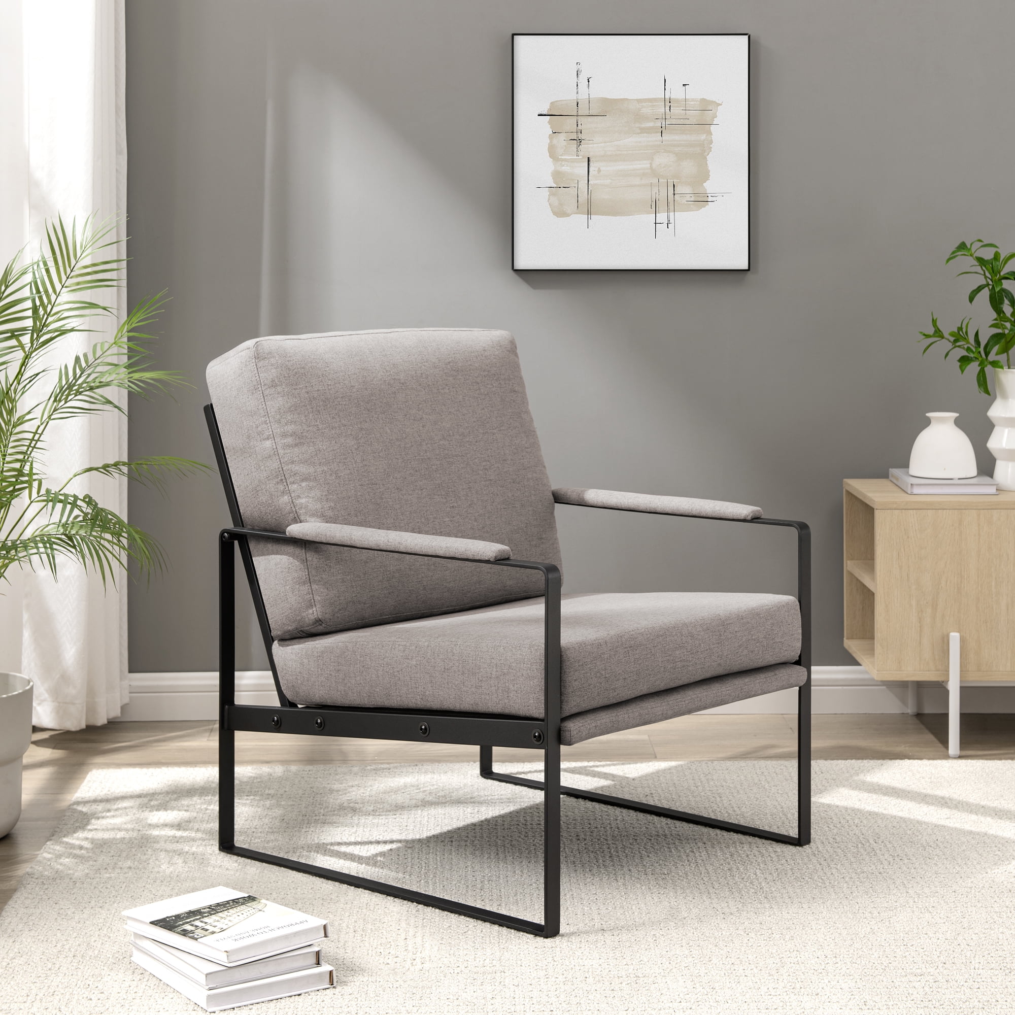 Walker Edison 31” Contemporary Wide Accent Chair, Mushroom/Black ...