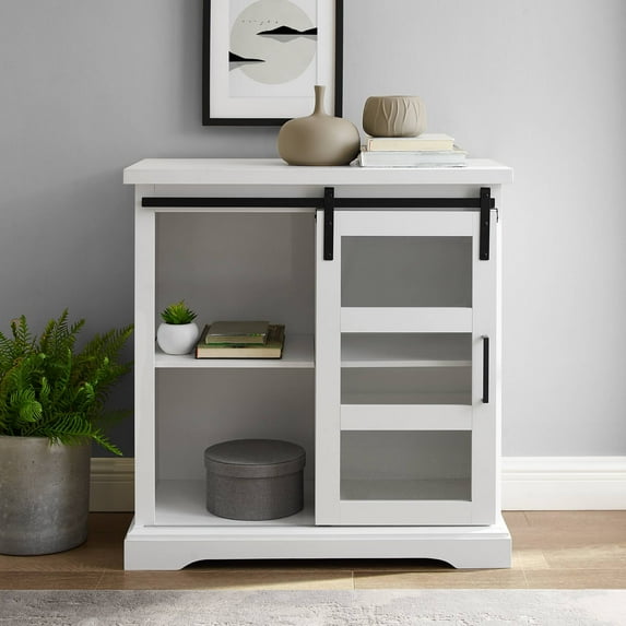 Walker Edison 32" Sliding Glass Door Accent Cabinet, Solid White