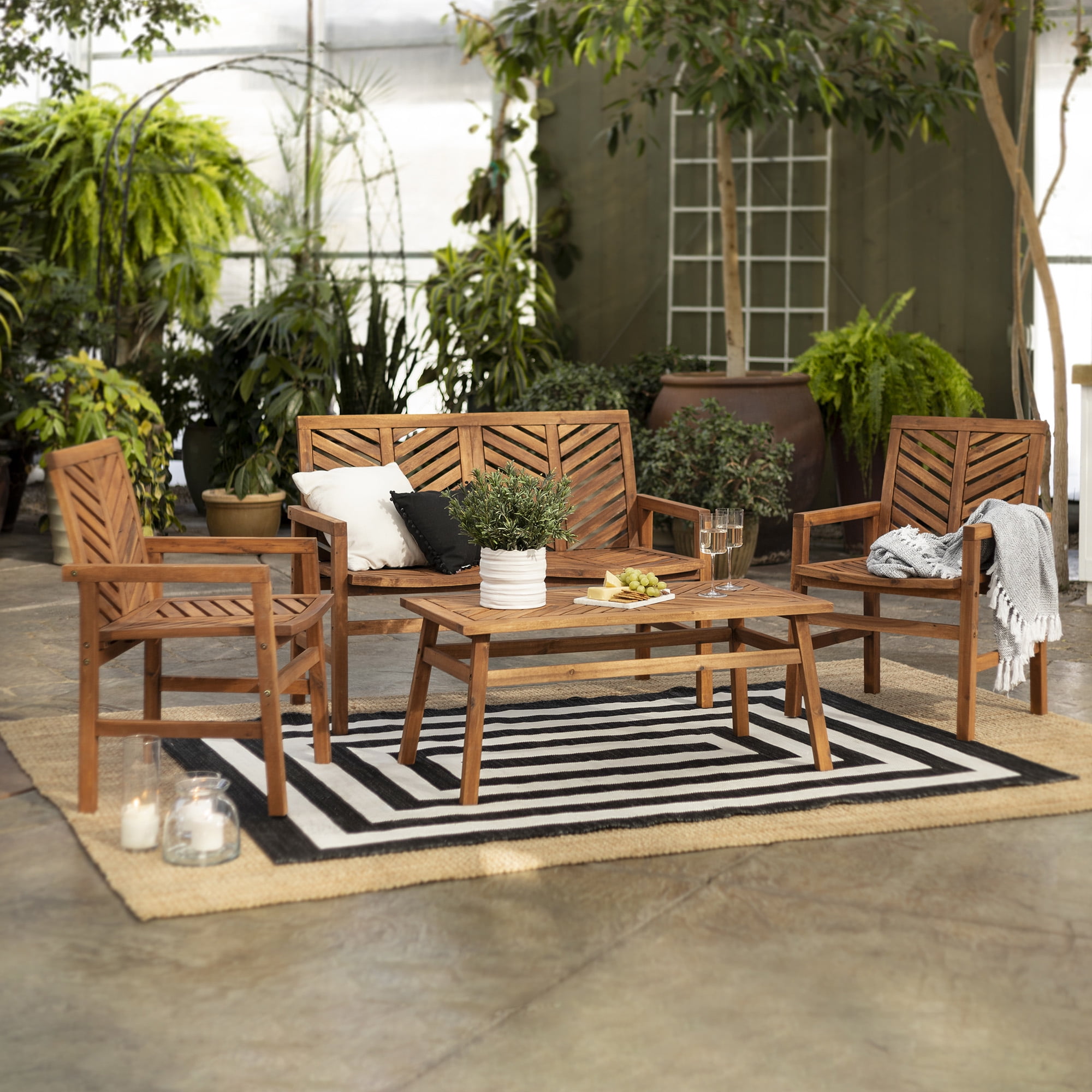 Walker Edison 4-Piece Chevron Outdoor Patio Conversation Set - Brown ...