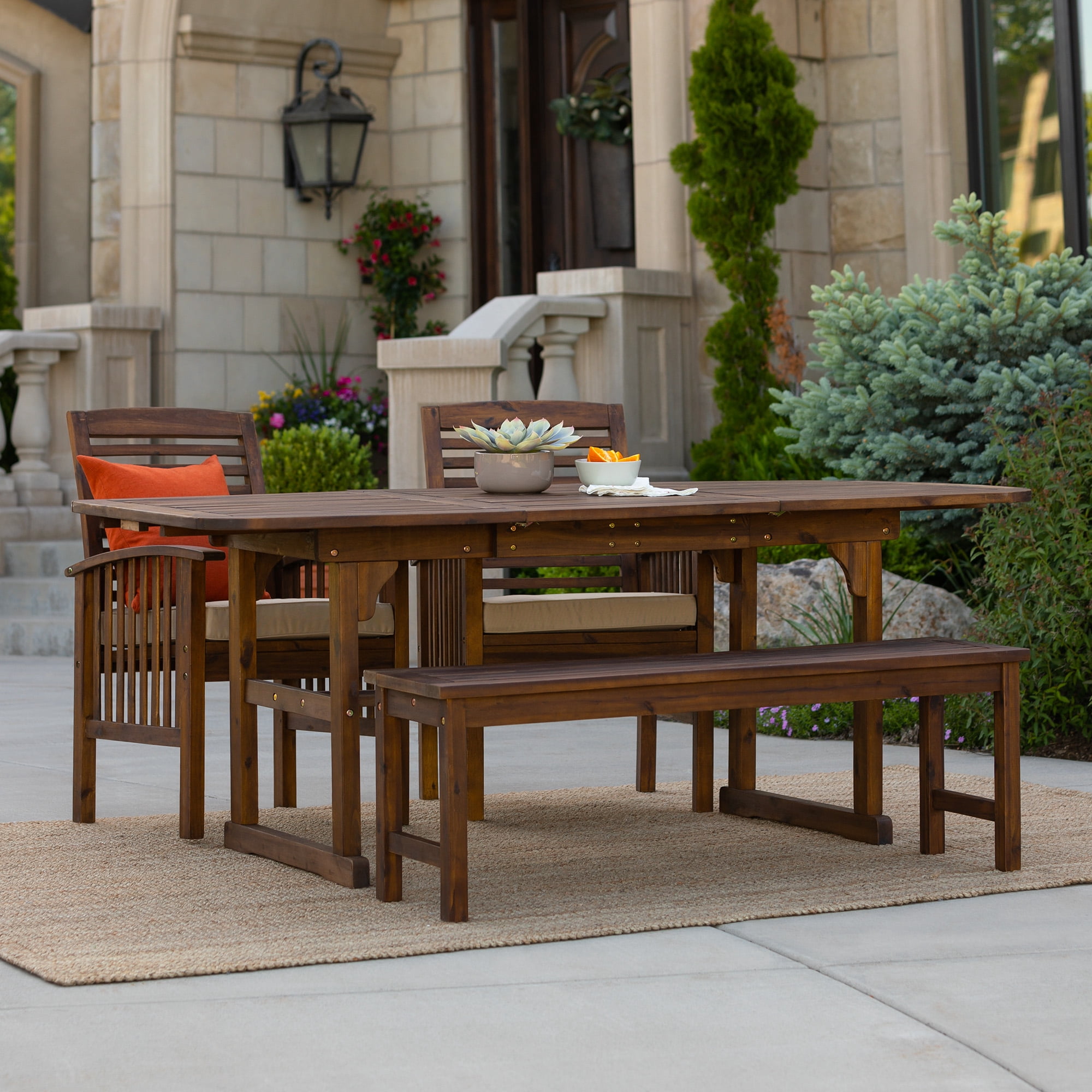 Walker Edison Transitional Boho 4 Piece Patio Outdoor Dining Set, Dark ...