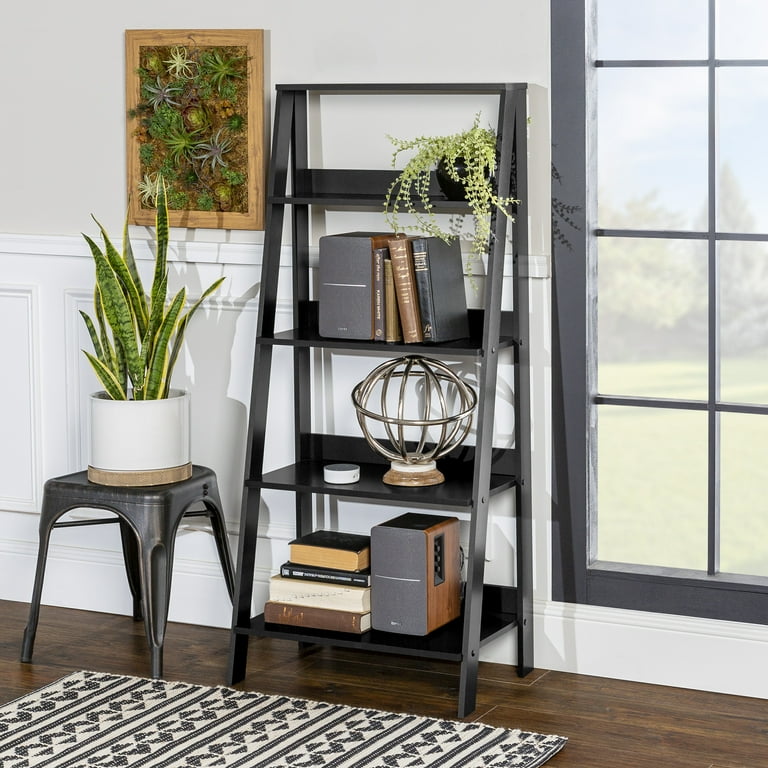 Walker Edison Gray Wood 4-Shelf Ladder Bookcase Walker Edison Gray Wood 4-Shelf Ladder Bookcase