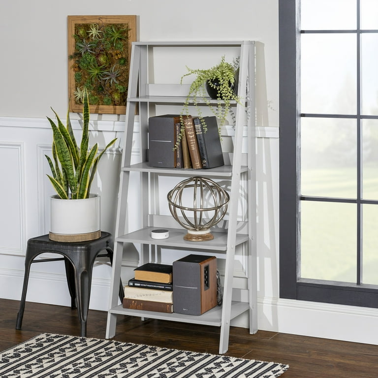 Walker Edison Gray Wood 4-Shelf Ladder Bookcase Walker Edison Gray Wood 4-Shelf Ladder Bookcase
