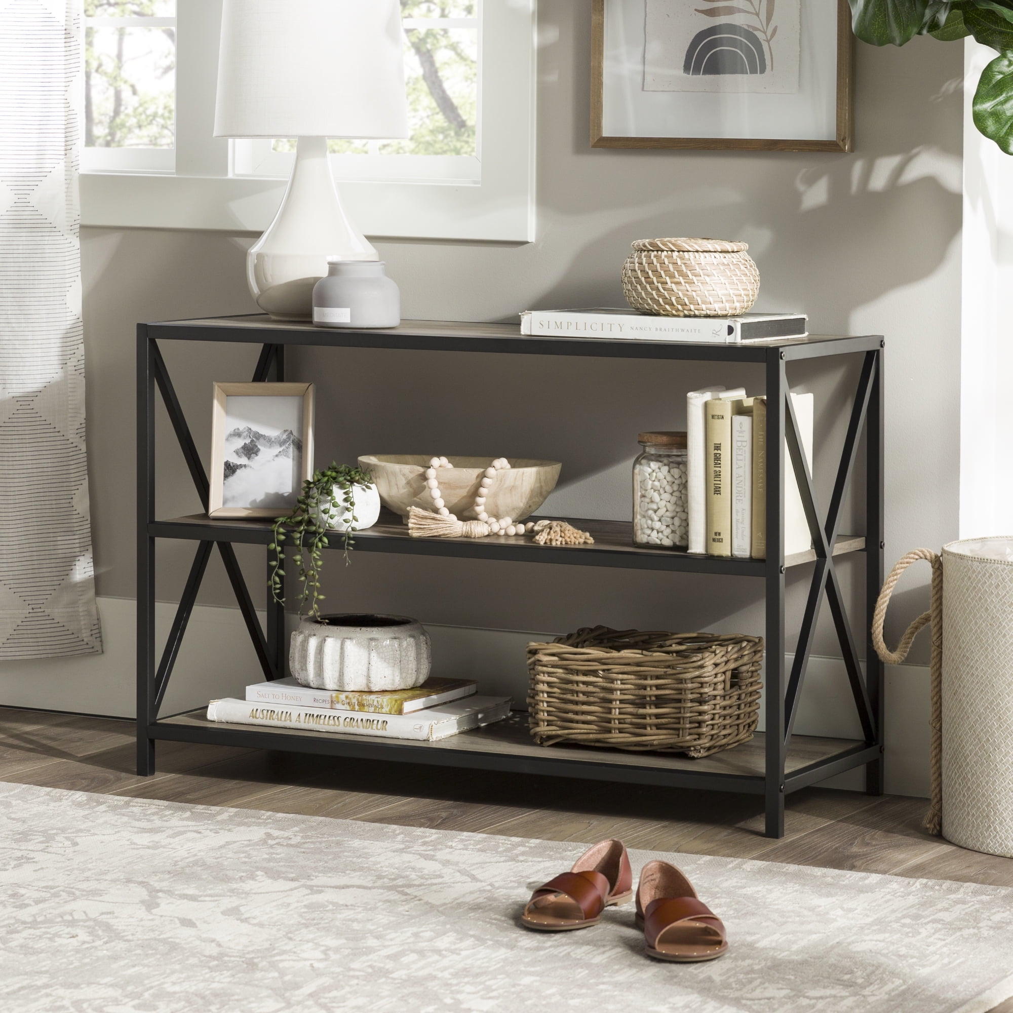 Walker Edison Industrial Frisco X-Frame Bookshelf, 40