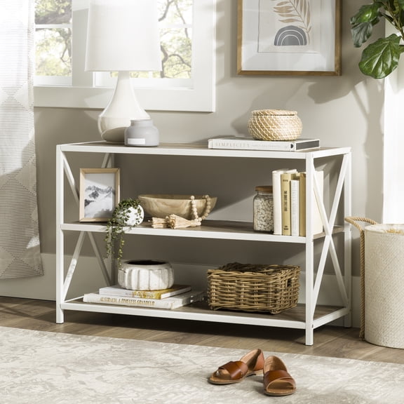 Walker Edison 40" Industrial Frisco X-frame Bookcase, Grey Wash / White