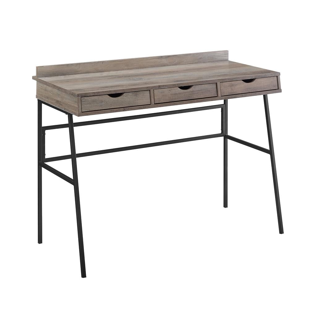 Serene Grey Wash 42" Modern Writing Desk with 3 Drawers