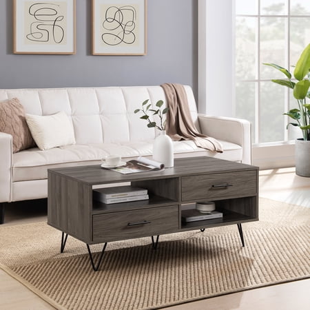 Walker Edison 42” Mid-Century Modern Coffee Table, Slate Grey