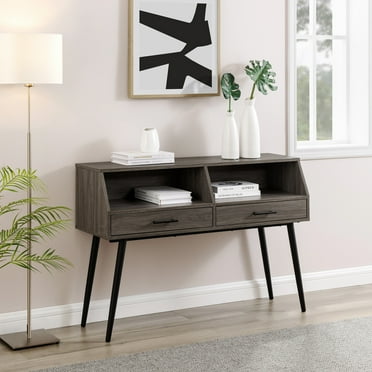 Walker Edison 44” Mid-Century Modern 2-Drawer Entry Table, Slate Grey