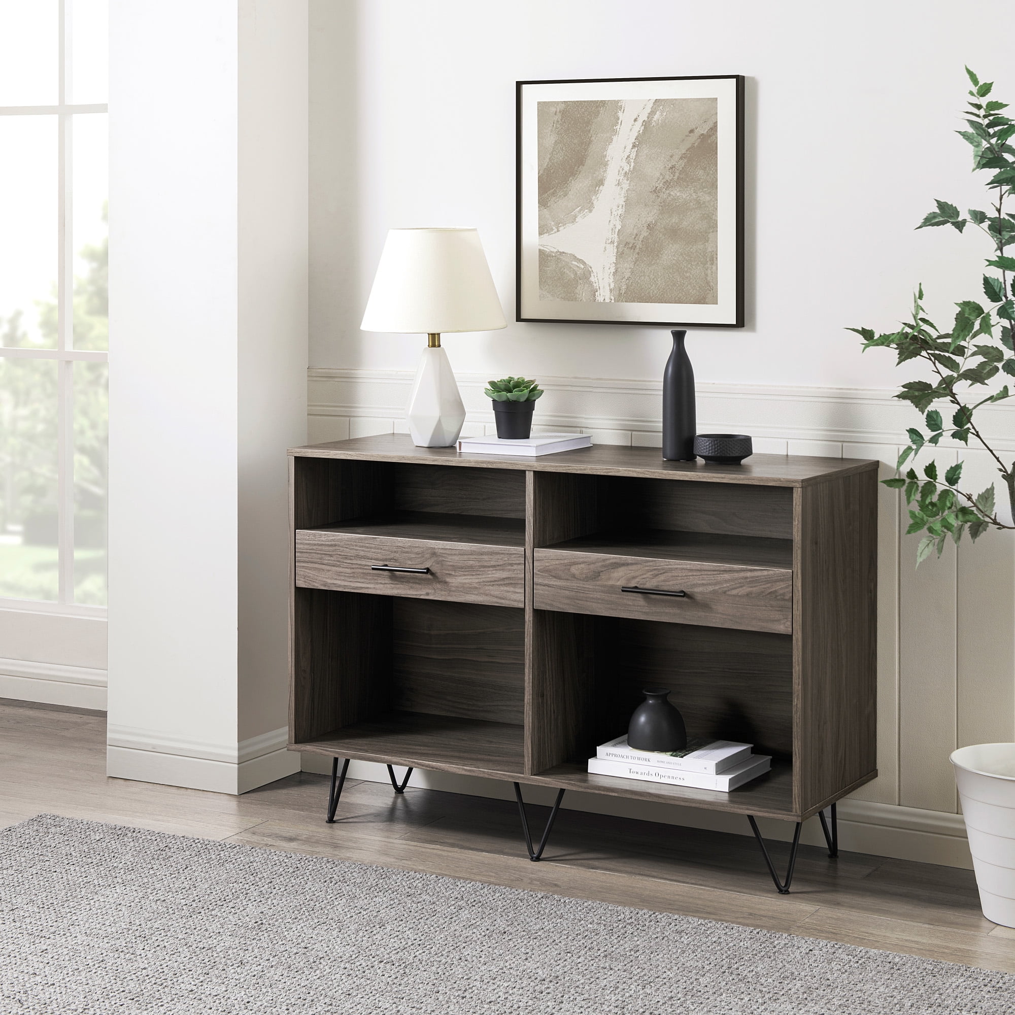 Walker Edison 44” MidCentury Modern Entryway Table, Slate Grey