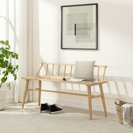 Walker Edison 47” Contemporary Low-Back Spindle Wood Bench, Natural