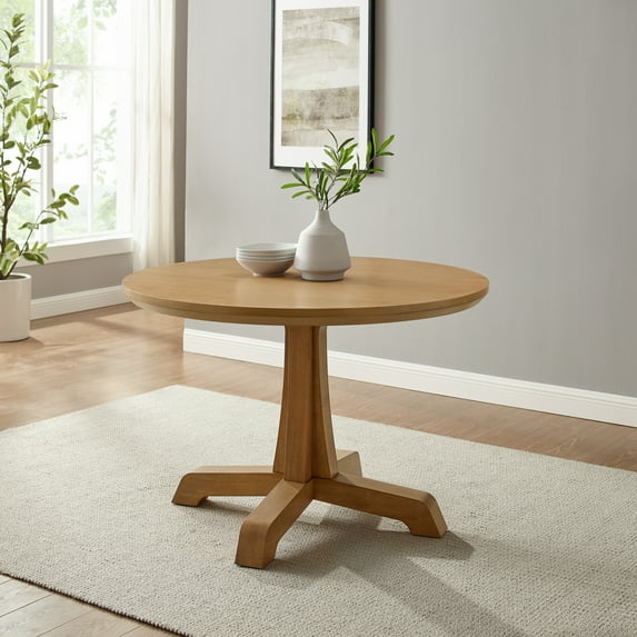 Walker Edison 48" Modern Pedestal-Base Round Dining Table, Rustic Oak