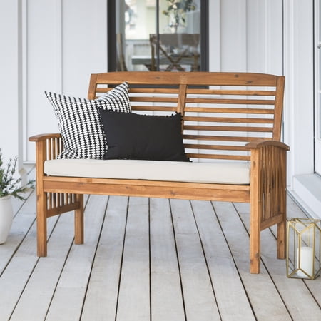 Walker Edison 48" Outdoor Patio Wood Loveseat With Cushions - Brown