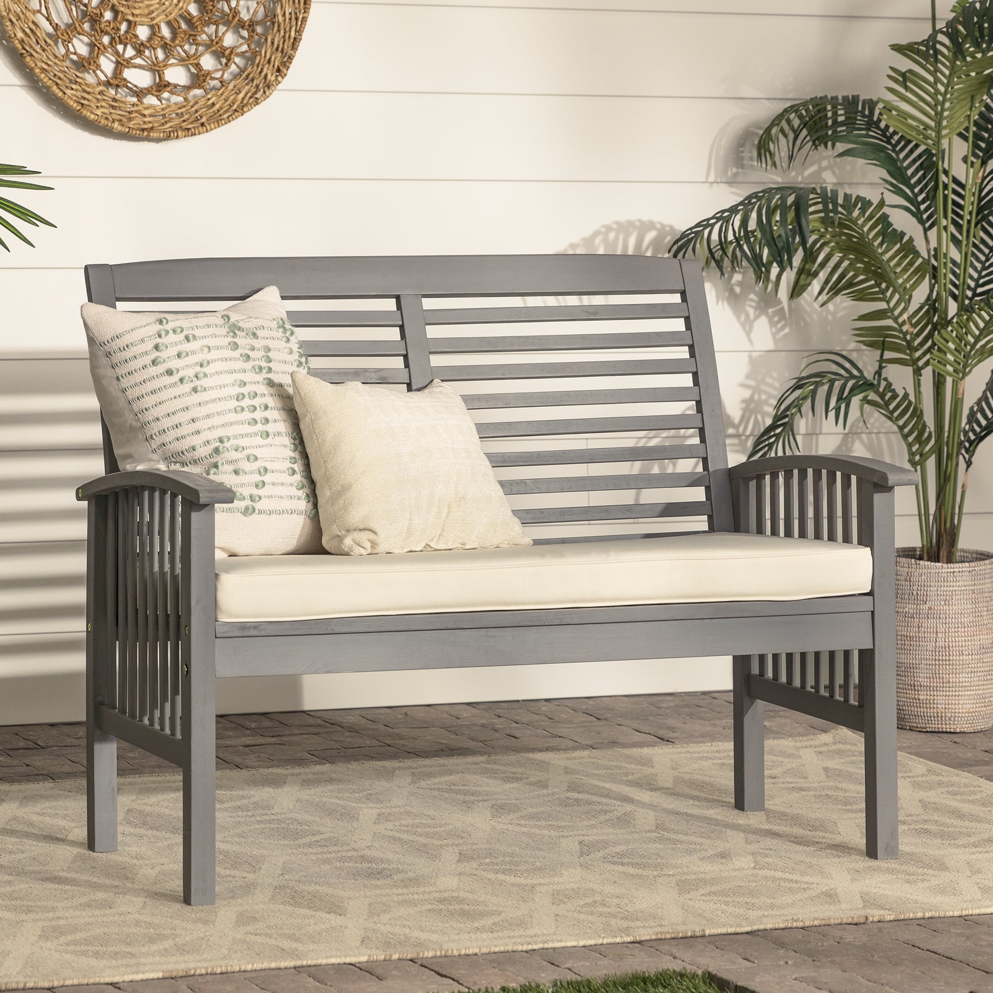 Walker Edison 48" Outdoor Patio Wood Loveseat With Cushions - Grey Wash
