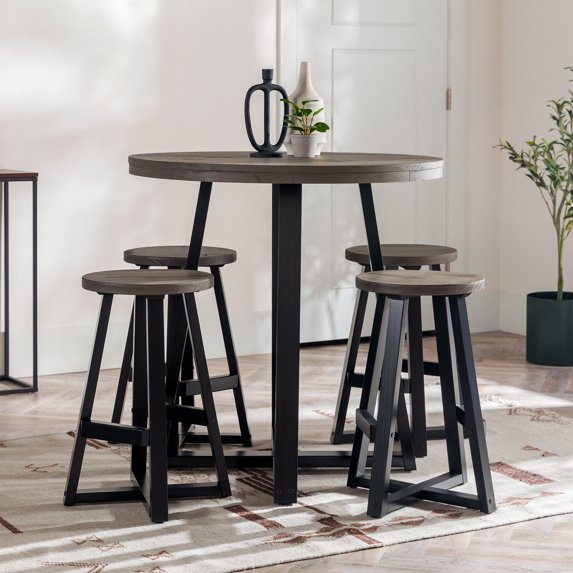 Walker Edison 5-Piece Rustic Counter-Height Dining Set, Grey/Black