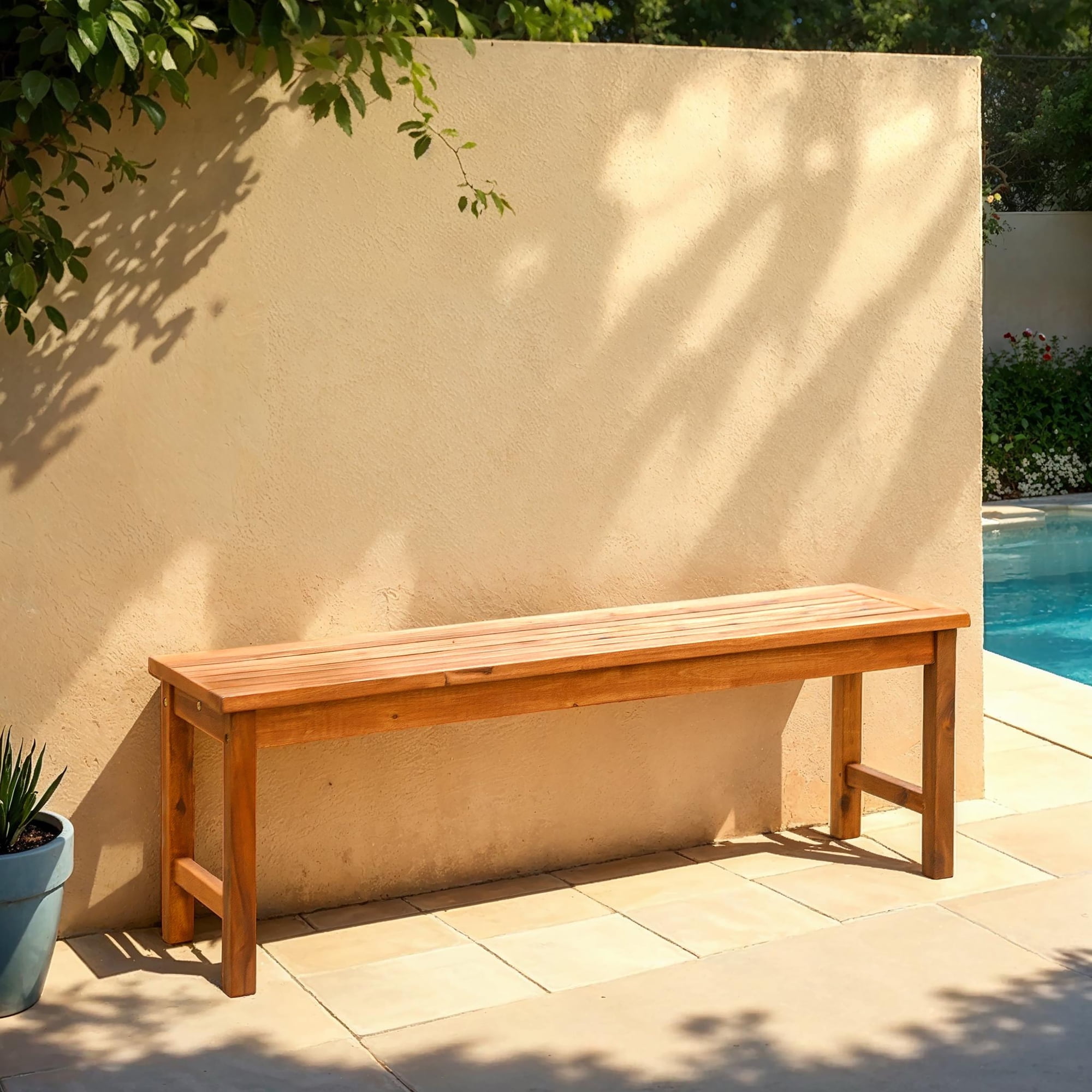 Walker Edison 53" Outdoor Raised Acacia Solid Wood Patio Bench - Brown