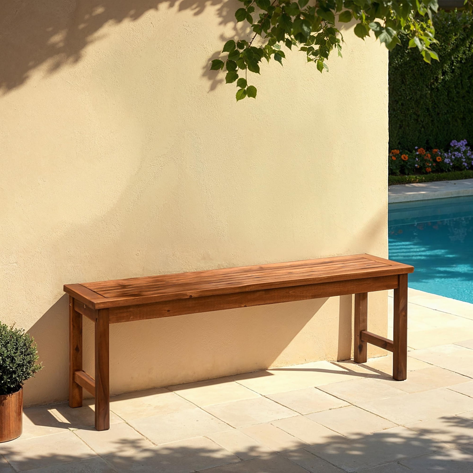 Walker Edison 53" Outdoor Raised Acacia Solid Wood Patio Bench - Dark Brown