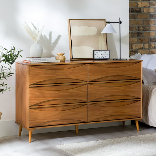Walker Edison 58” MidCentury Modern Curved Front 6Drawer Dresser