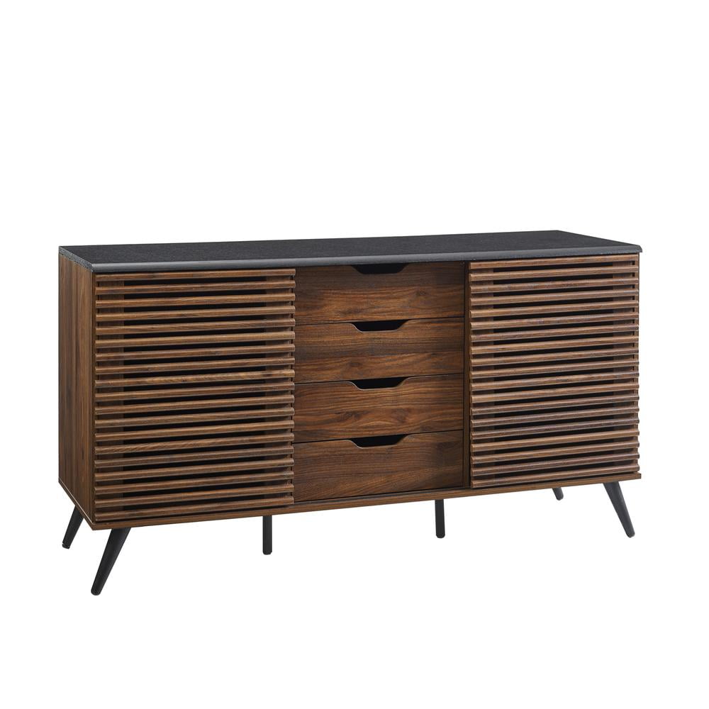 Walker Edison 59" Havana Sliding Slat Door 4 Drawer Sideboard Ebony