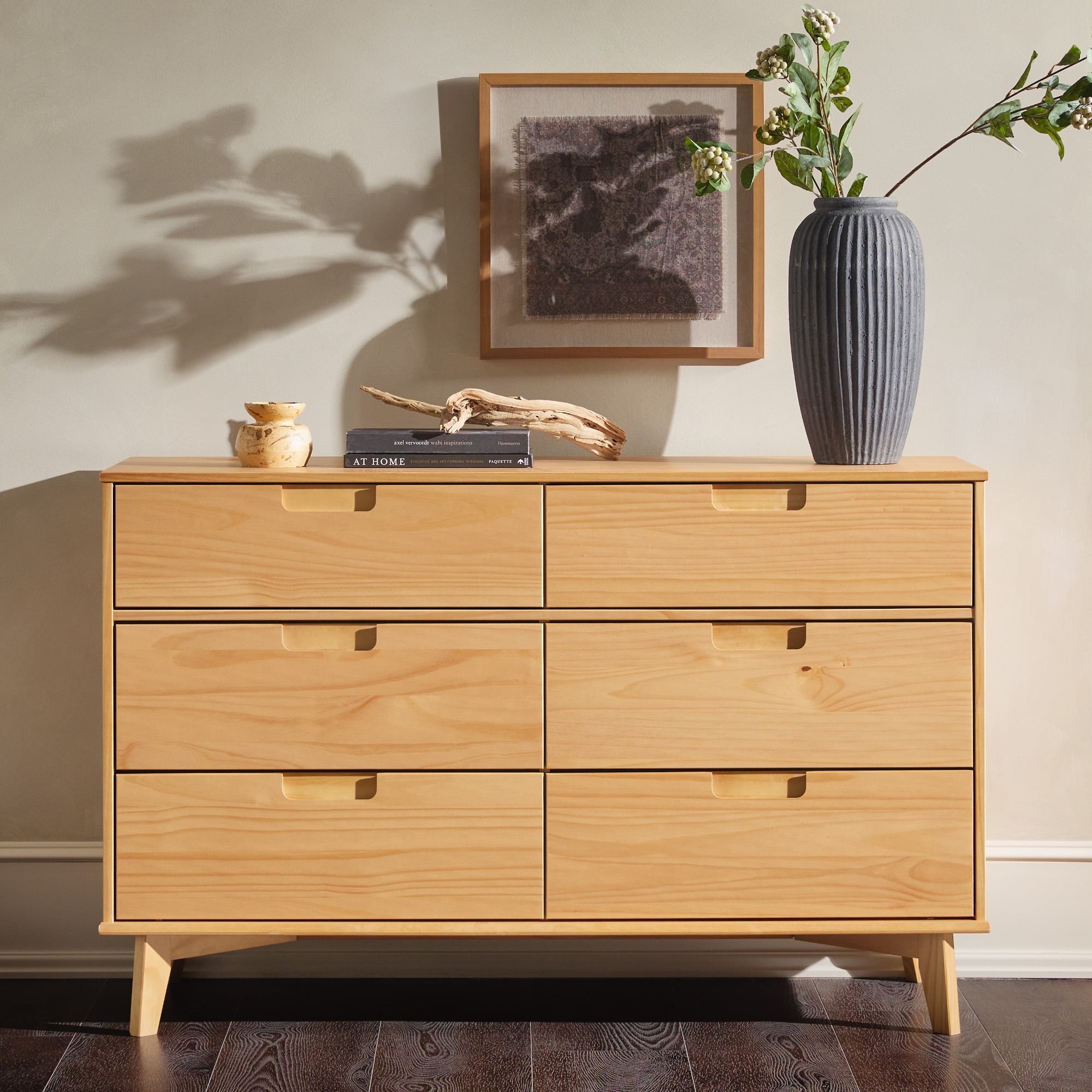 Natural Pine Solid Wood 6-Drawer Double Dresser