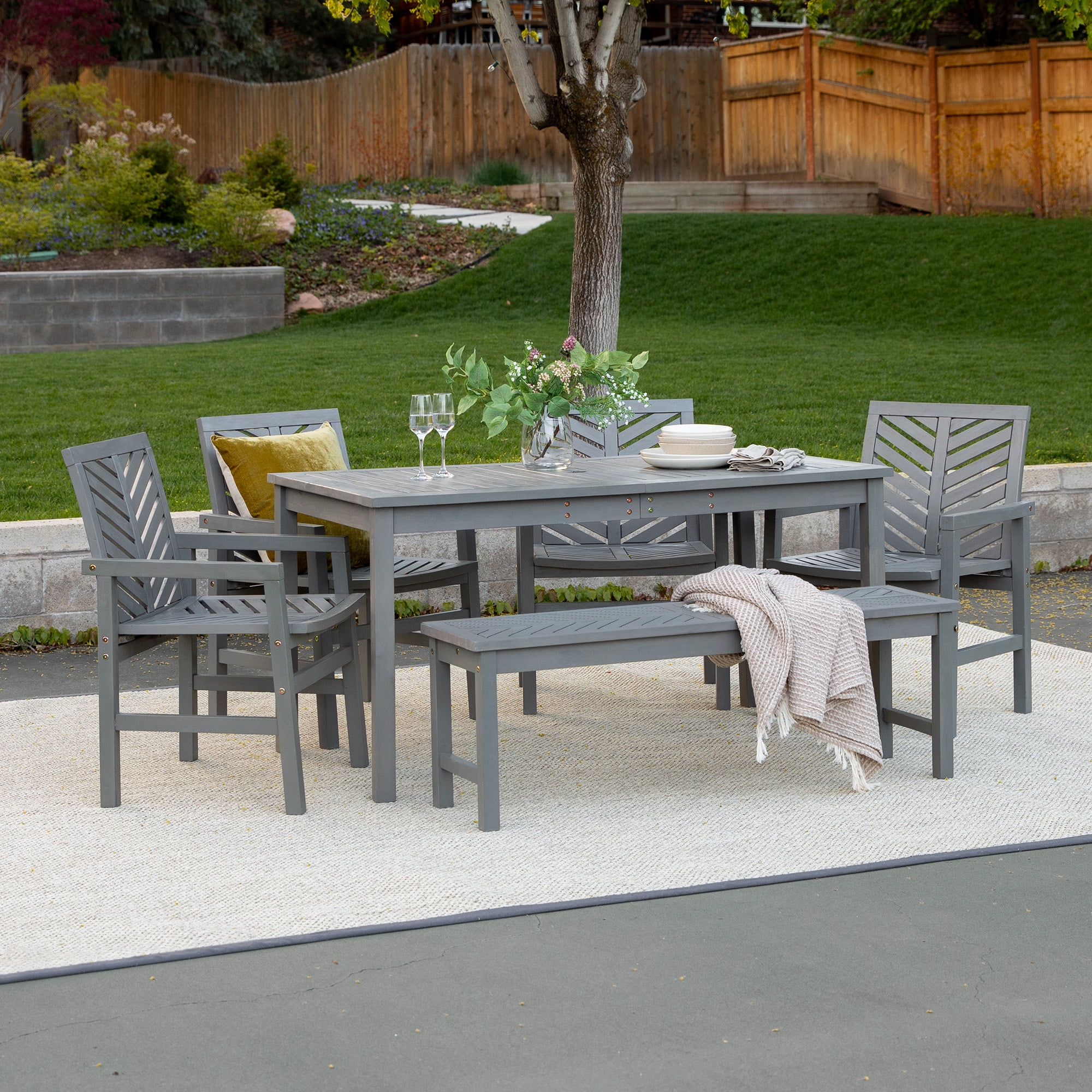 Walker Edison 6-Piece Chevron Outdoor Patio Dining Set - Grey Wash ...