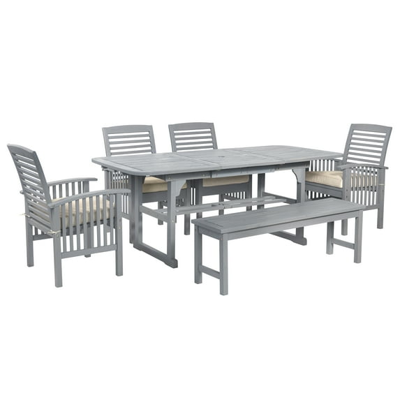 Walker Edison 6-Piece Classic Outdoor Patio Dining Set - Gray Wash
