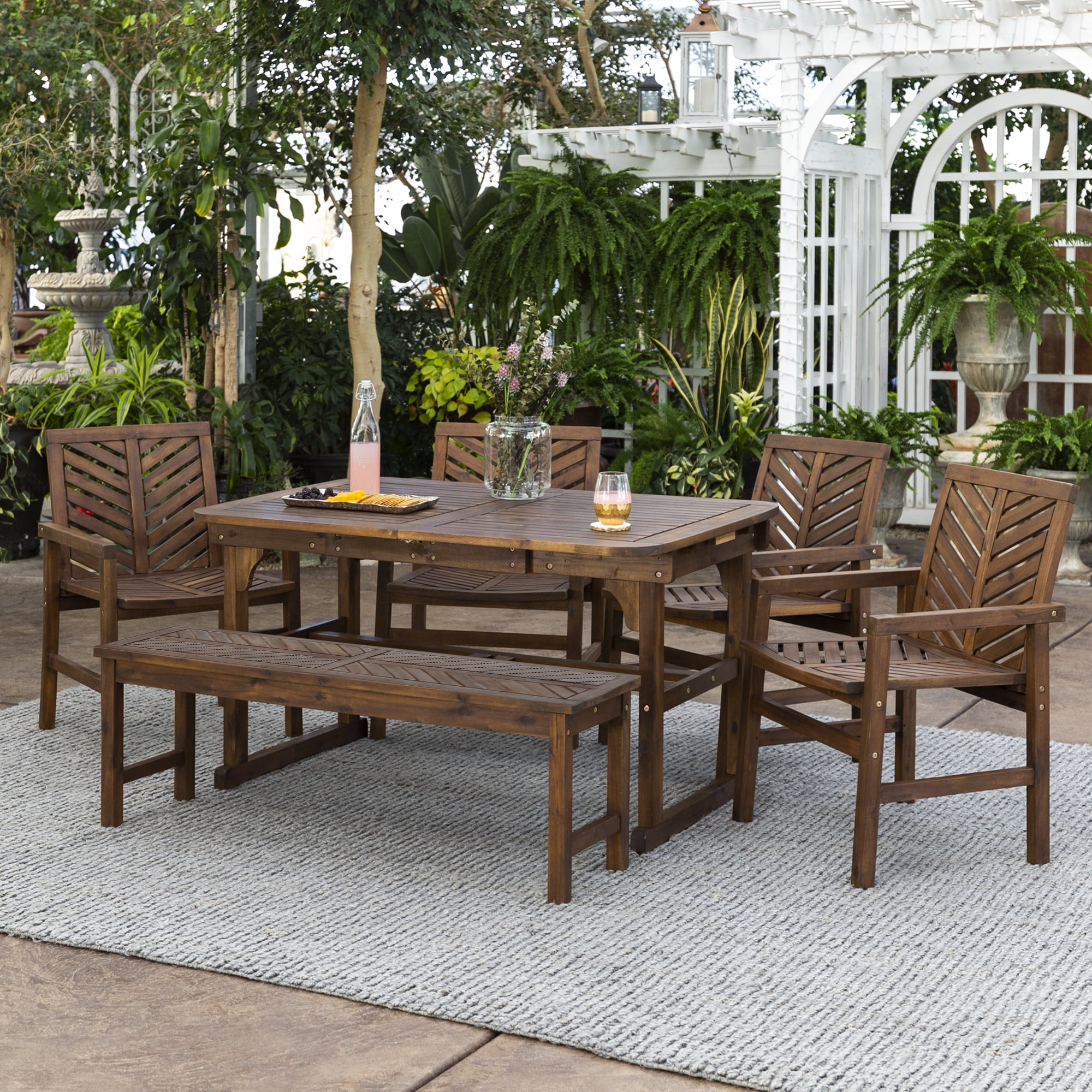 Walker Edison 6-Piece Extendable Outdoor Patio Dining Set - Dark Brown
