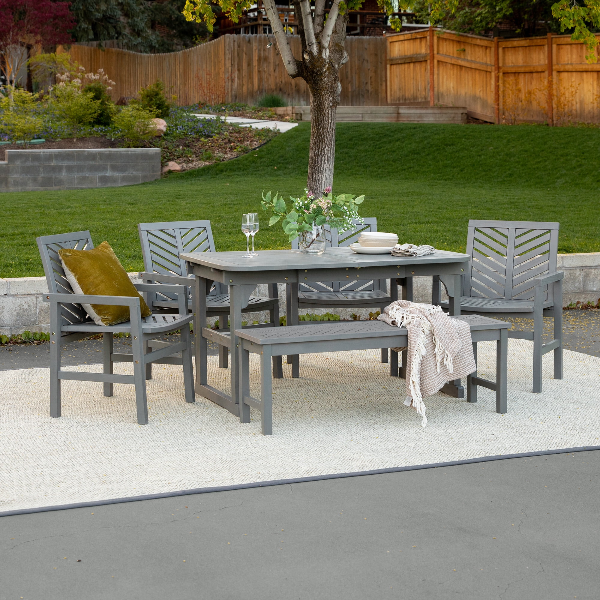Walker Edison 6-Piece Extendable Outdoor Patio Dining Set - Grey Wash ...