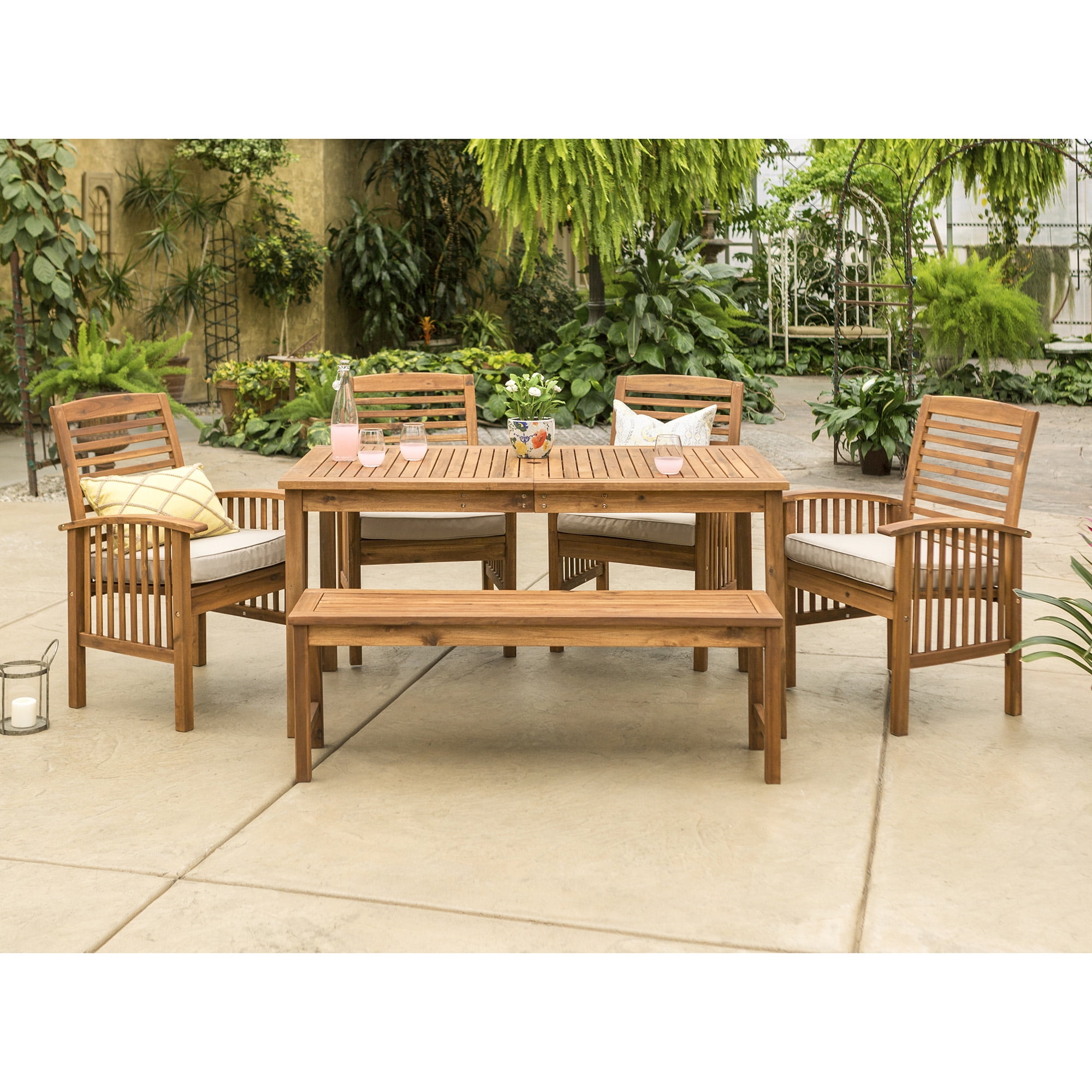 Walker Edison Acacia Wood 6-Piece Garden Patio Dining Set with