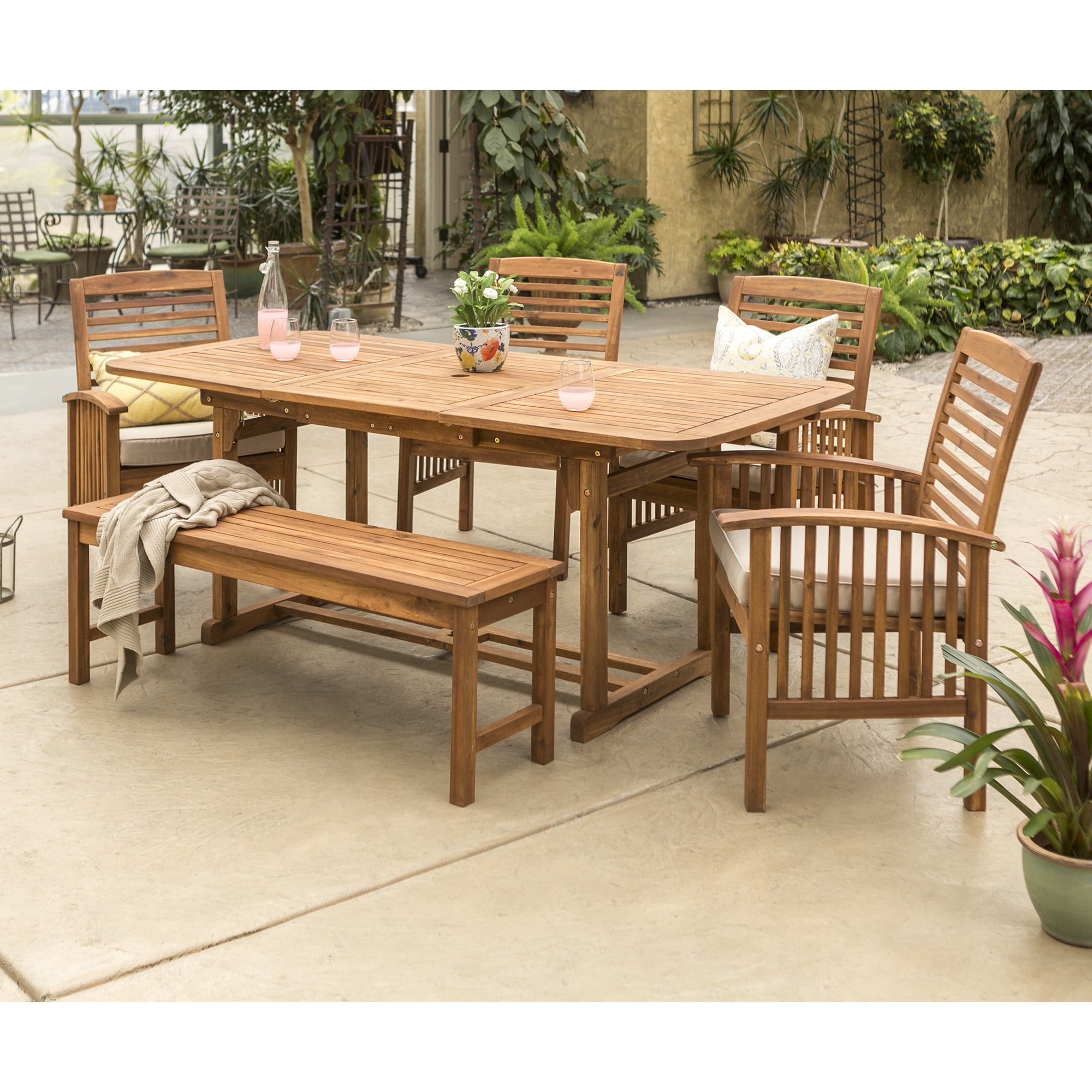 Walker Edison 6-Piece Outdoor Patio Dining Set with Cushions, Brown ...