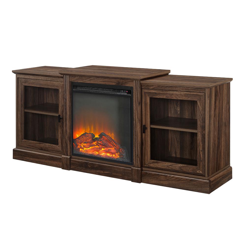 Walker Edison 60" Classic Tiered Top Fireplace TV Console Dark Walnut