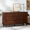 thumbnail image 1 of Walker Edison 60” Contemporary Vertical Drawer Pulls Solid Wood Dresser, Walnut, 1 of 17