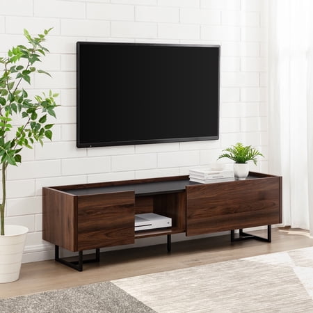 Walker Edison 63” Modern Gallery Top Storage Console, Dark Walnut
