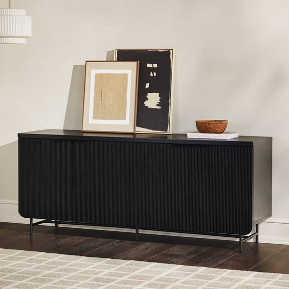 Walker Edison 69" Scandinavian 4-Door Reeded-Front Sideboard, Black