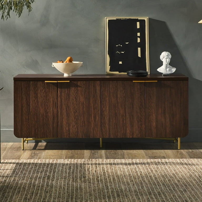Walker Edison 69” 4-Door TV Stand, Dark Walnut/Gold, Reeded Walker Edison 69” 4-Door TV Stand, Dark Walnut/Gold, Reeded