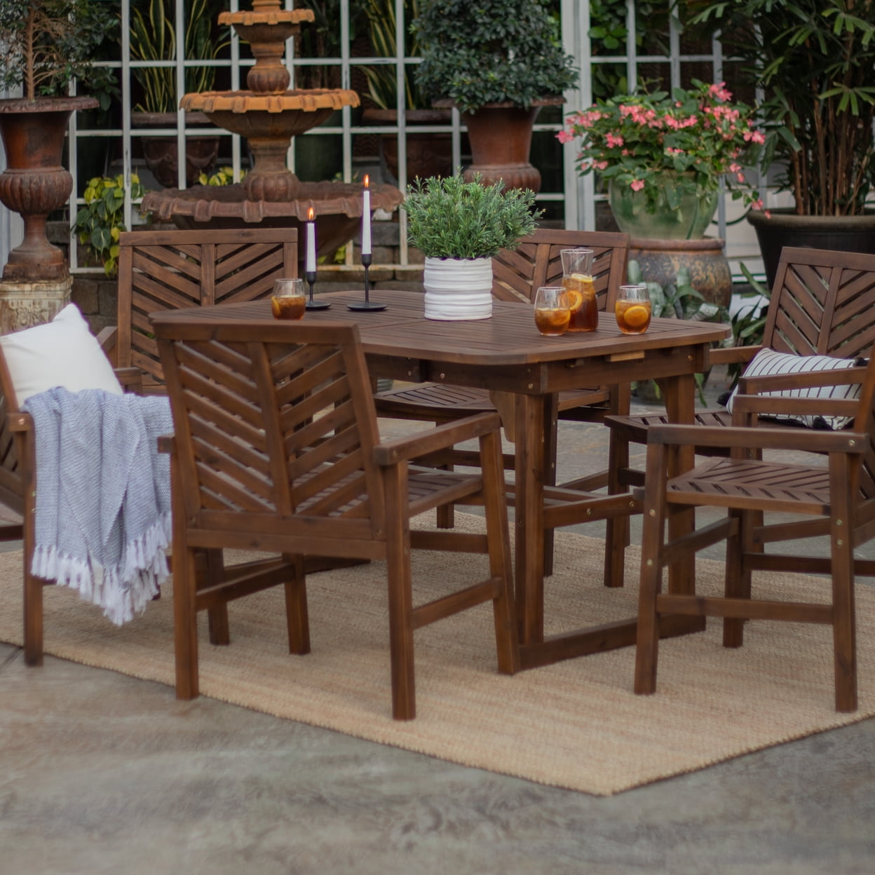 7-Piece Dark Brown Acacia Wood Extendable Patio Dining Set