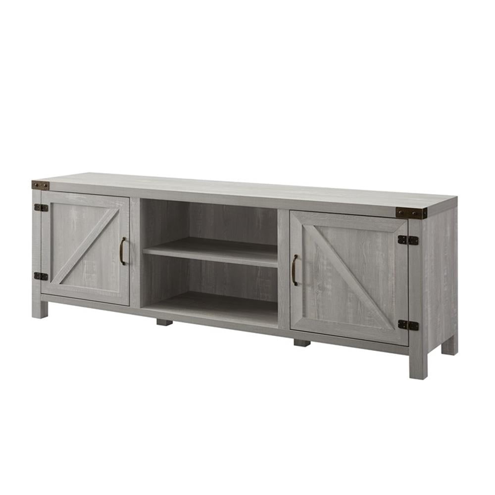 Modern Farmhouse 70" Black Stone TV Stand with Barn Doors