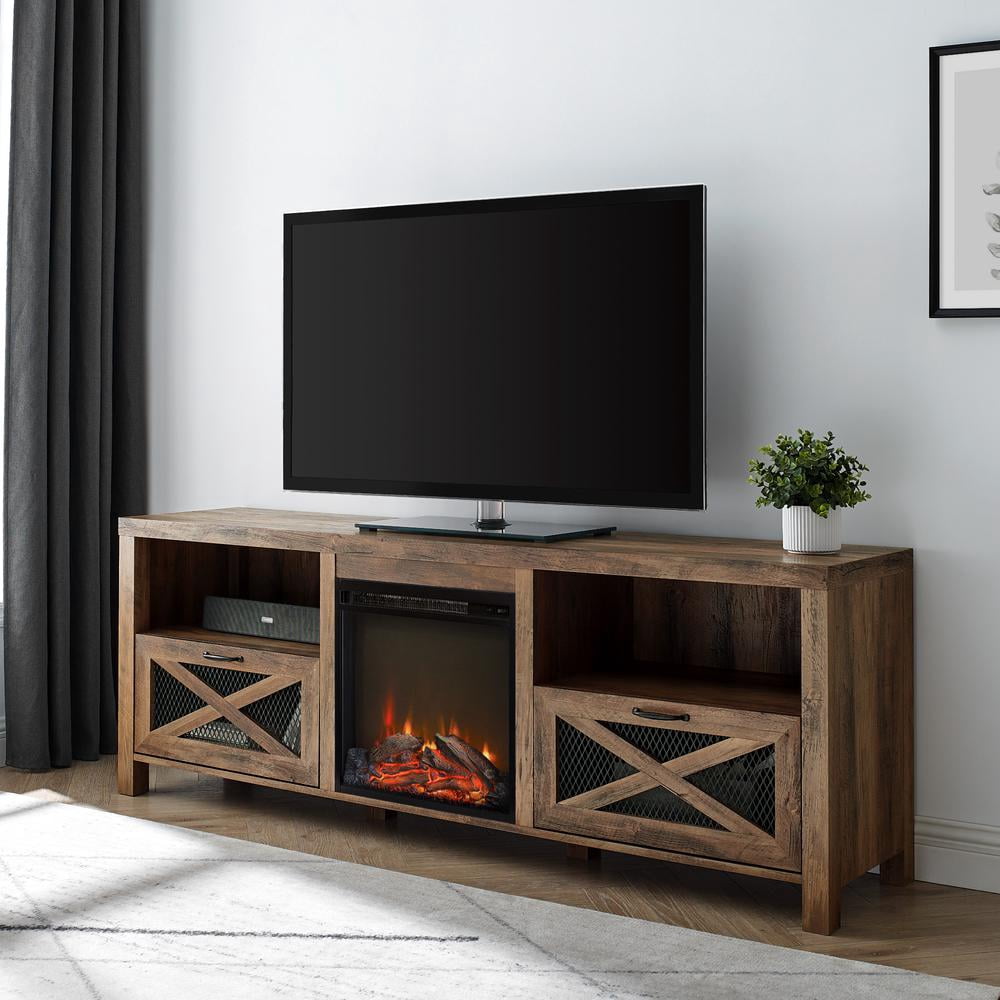 Walker Edison 70 Rustic Farmhouse Fireplace TV Stand - Reclaimed Barnwood  - Walmart.com