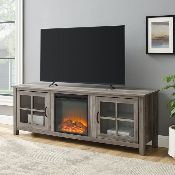Walker Edison Farmhouse Fireplace TV Stand for TVs up to 80", Grey Wash