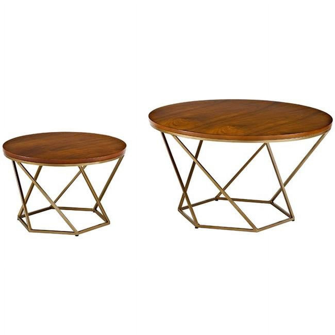 Walker Edison AF28CLRGWGD Geometric Wood Nesting Coffee Tables Walnut