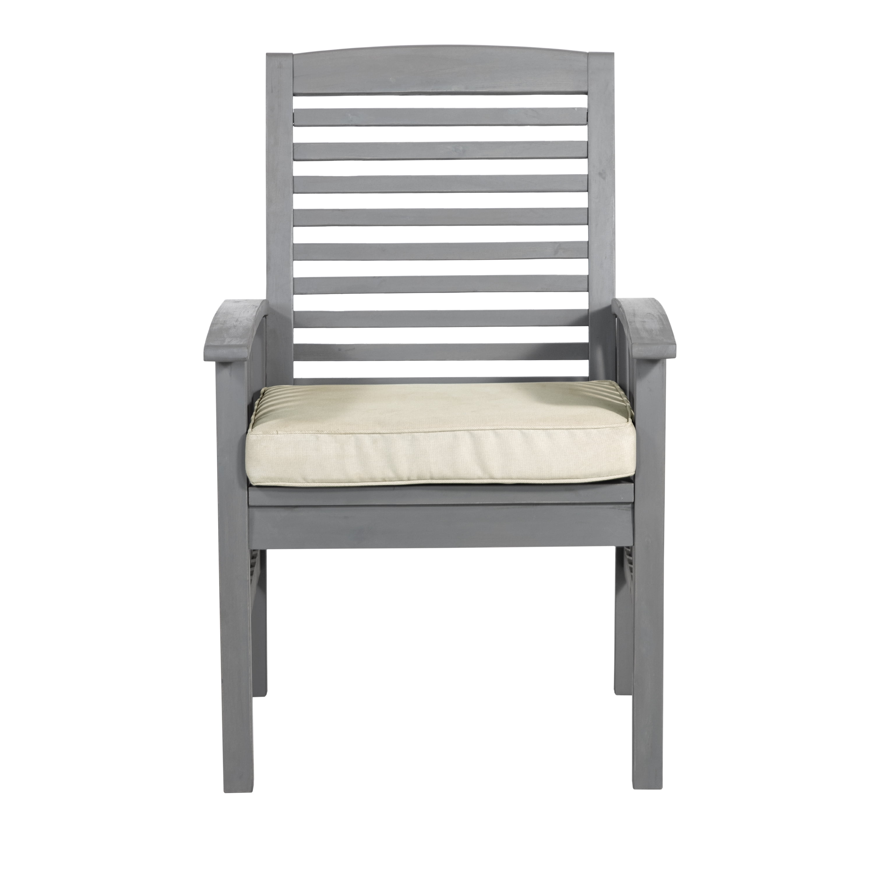 Grey Wash Acacia Wood Outdoor Dining Chairs with Cushions, Set of 2