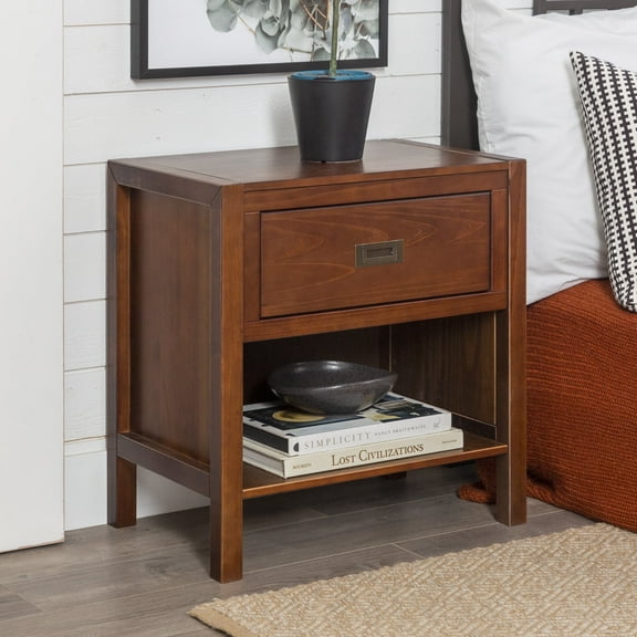 Walker Edison Annabelle One Drawer Open Storage End Table, Walnut